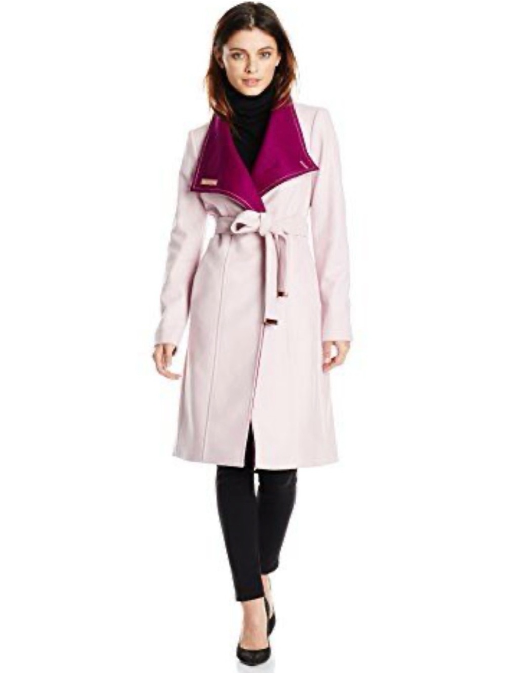 Ted Baker Lorah Contrast Pink Cashmere Wool Blend Wrap Belted Coat Womens Size 0